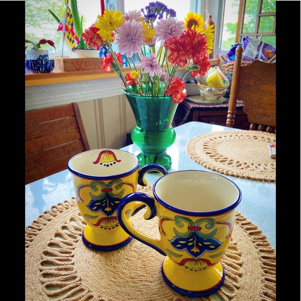 pair of hand painted coffee mugs